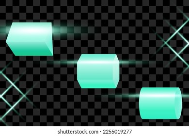 3d render primitive green turquoise shapes isolated on transparent background. Iridescent trendy design, thin film effect. Vector.
