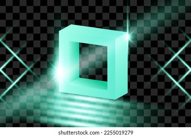 3d render primitive green turquoise shapes isolated on transparent background. Iridescent trendy design, thin film effect. Vector.