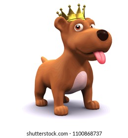 3d render of a puppy dog wearing a gold crown