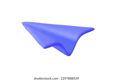 3D render purple vector paper airplane icon. Send information concept. Vector illustration on white background. Rear view