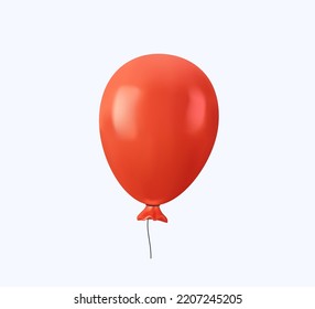 3D render realistic Balloon in cartoon style. Red balloon for birthday and party. Flying ballon with rope. Red air ball isolated on white. 3D render realistic icon celebrate vector icon free to edit