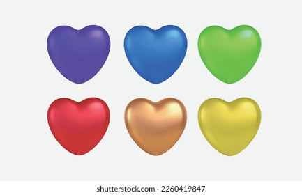3D render realistic love heart set