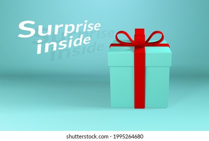 3D render realistic open gift box with surprise inside. Blue paper box with shadow isolated on white background. Vector illustration.