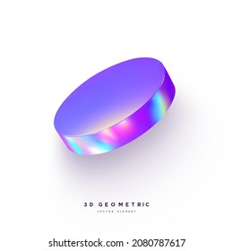 3d se vuelve realista y primitivo. Forma geométrica holográfica brillante aislada sobre fondo blanco. Diseño de moda iridiscente, efecto de película delgada. Vector.