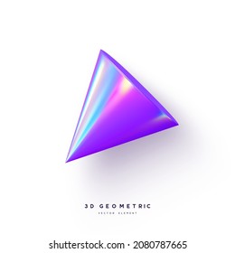 3d render realistic primitive. Glossy holographic geometric shape isolated on white background. Iridescent trendy design, thin film effect. Vector.