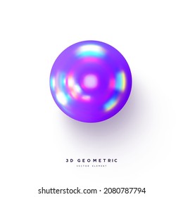 3d se vuelve realista y primitivo. Forma geométrica holográfica brillante aislada sobre fondo blanco. Diseño de moda iridiscente, efecto de película delgada. Vector.