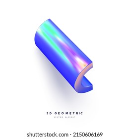 3d render realistic primitive. Glossy holographic geometric shape isolated on white background. Iridescent trendy design, thin film effect. Vector.