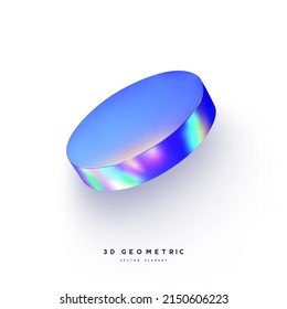 3d render realistic primitive. Glossy holographic geometric shape isolated on white background. Iridescent trendy design, thin film effect. Vector.