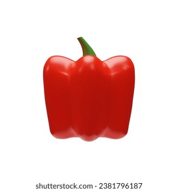 3D render red bell pepper. Realistic whole paprika. Tasty fresh ingredient for Asian, Mexican, Bulgarian food. Healthy organic vitamin vegetable. Vector illustration about sweet object