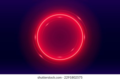 3d render, red and blue neon round frame on black background, circle, ring shape, empty space, ultraviolet light, 80's retro style, fashion show stage, abstract background.