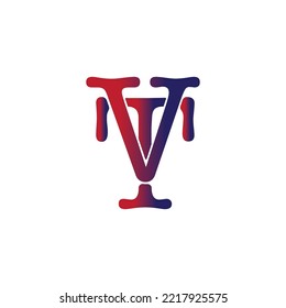 3D-Darstellung eines roten und blauen Symbols mit Buchstaben V und T.