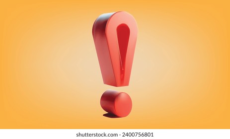 3d render of red exclamation mark icon, vector illustration