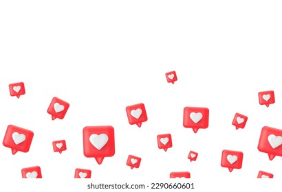 3d se vuelve rojo como símbolo de un icono. Las redes sociales se llenan de corazón. botón Comentario. Elemento de amor. Compartir etiqueta. Reacción de Emoji. Fíjense en las personas. Discurso de conversación. Etiqueta de notificación.Ilustración vectorial.