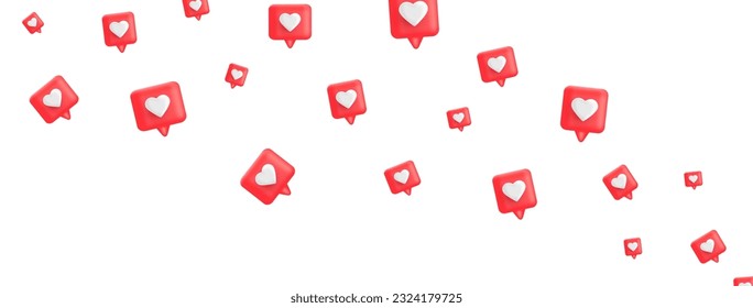 3d se vuelve rojo como una onda de iconos. botón Comentario. Las redes sociales se llenan de corazón. Elemento de amor. Compartir etiqueta. Fíjense en las personas. Discurso de conversación. Etiqueta de notificación. Reacción de Emoji. Ilustración vectorial.