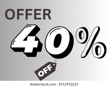 3D render red text 40 percent off on white crack hole floor.