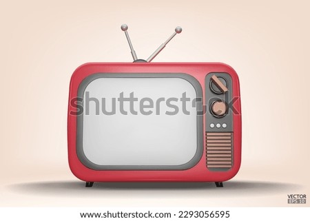 3D render red Vintage Television Cartoon style isolate on  background. Minimal Retro TV. Red analog TV.  Old TV set with antenna. 3d vector illustration.