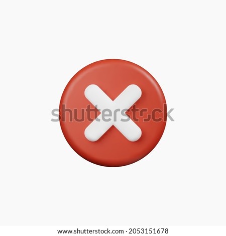 3D render rejection cross icon isolated on white background vector illustration. Error or fail concept.