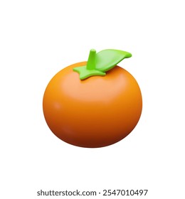 3d renderizar mandarina madura. Ilustração vetorial de fruta tropical com folha. Comida orgânica laranja. Suco cítrico com vitaminas para uma dieta vegetariana saudável. Tangerina tridimensional realista saborosa