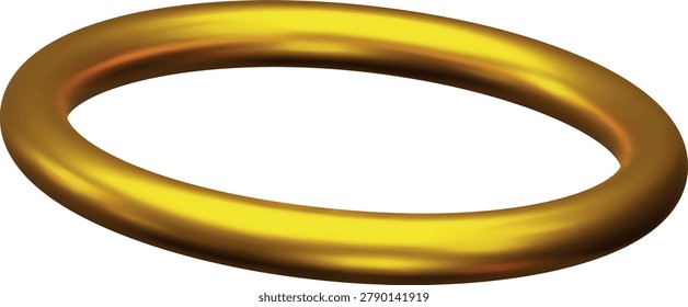 3D render of a round, golden, divine halo. Symbol of an angel. Religious accessory. Themes of goodness, spirituality, faith, success, and magic. Vector. Plastic style. Icon.