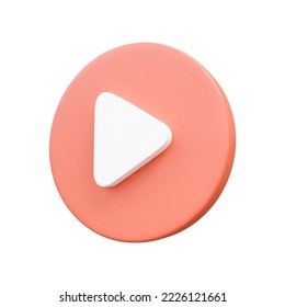3D render round red play sign isolated on white background vector illustration.	