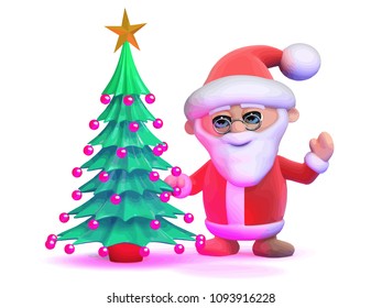 3d render of Santa Claus and a Christmas tree