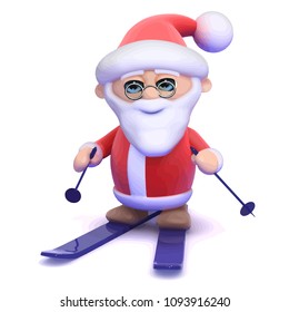 3d render of Santa Claus on a pair of skis