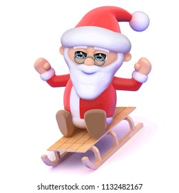 3d render of Santa Claus riding a toboggan