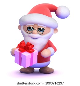 3d render of Santa Claus with a small pink gift