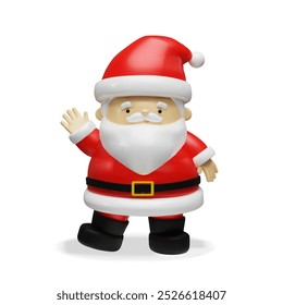 3d render Santa Claus. Vector illustration for Merry Christmas and Happy new year. Traditional three dimensional person in red costume. Winter plastic holiday character for advertising, party, event