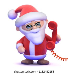 3d render of Santa holding a red telephone handset