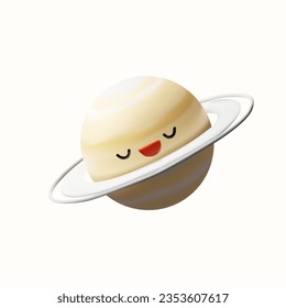 3D macht Saturn. Kawaii Planet im Sonnensystem, Milchstraße Galaxie. Realistisches komisches Kugel-Objekt mit Ringen. Vektorgrafik zur Astronomie im Tonstil für die Kindererziehung. Kinderwagen