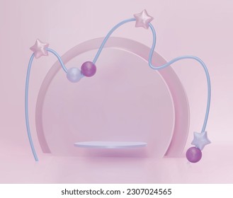 Escena 3D de presentación para el escaparate de escenario de productos para niños y presentación de promoción. Girona y tierna con estrellas y perlas, minimalista y moderna.