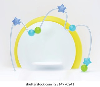 3D render scene for children's products stage showcase, and promotion display. Cute and tender with stars and pearls, minimalistic and modern.