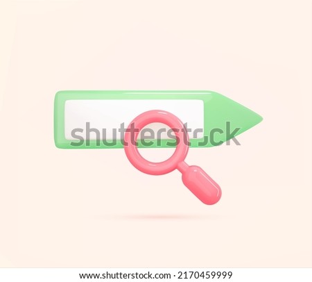 3d render search bar and magnifying glass icon. Information, ui, web search, seo concept. Vector illustration for web site design