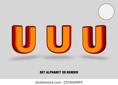 3D RENDER SET ALPHABET  RED ORANGE COLOR