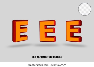 3D RENDER SET ALPHABET  RED ORANGE COLOR