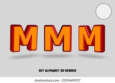 3D RENDER SET ALPHABET  RED ORANGE COLOR