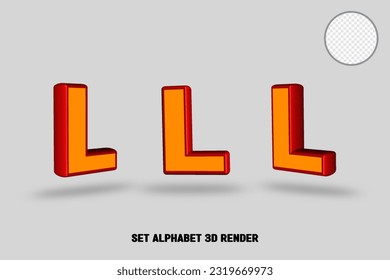 3D RENDER SET ALPHABET  RED ORANGE COLOR