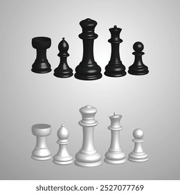 3d render of a set of black and white chess pieces