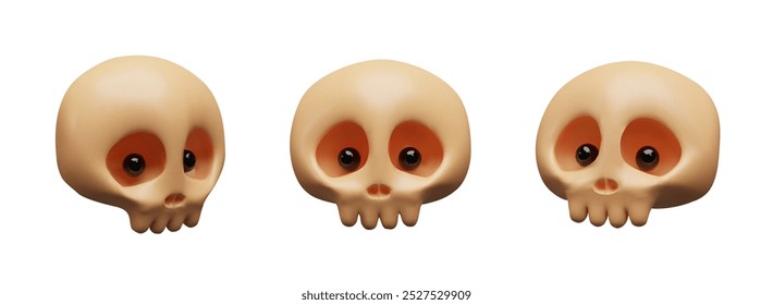 3d render set of human scull for Halloween. Vector illustration about skeleton. Head for biology, chemistry, anatomy. Reaper collection mascot. Toxic sign, alert dangerous warning. Pirate Jolly Rodger