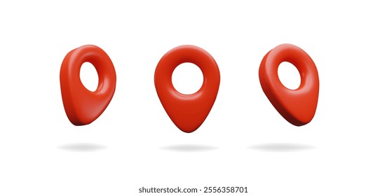 3d render set red pin position on the map. Mark location on the cartography. Vector illustration collection three dimensional internet navigation. Direction tags address. Road point symbol for travel.