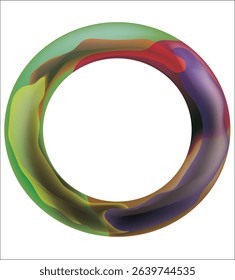 3d render shape metallic holographic abstract ring. Glossy geometric primitive object round isolated with clipping path. Iridescent trendy design. 3D Illustration