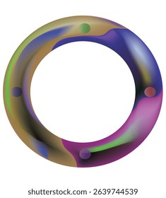 3d render shape metallic holographic abstract ring. Glossy geometric primitive object round isolated with clipping path. Iridescent trendy design. 3D Illustration