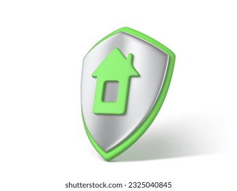 Protector 3D de representación con icono de la casa. Concepto de seguridad domiciliaria. Símbolo de protección de la casa. Ilustración del vector 3d