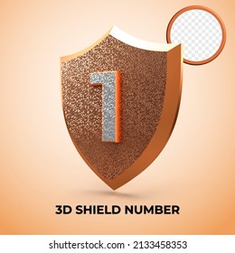 3D render shield number 1 gold style