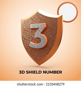 3D render shield number 3 gold style