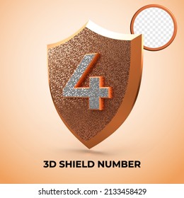 3D render shield number 4 gold style