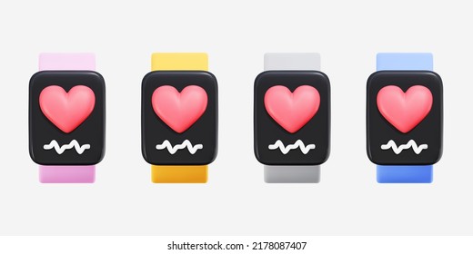 3D render smart watch and telemedicine concept minimal icon collection isolated on white background vector illustration.
