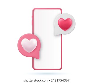 3D render Smartphone with bubbles and hearts design of love passion romantic valentines day wedding decoration and marriage theme Vector illustration