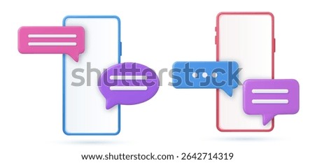 3D render smartphone with floating chat bubbles, social media chat app trendy. concept of online talking, conversation, discussion. Vector illustration